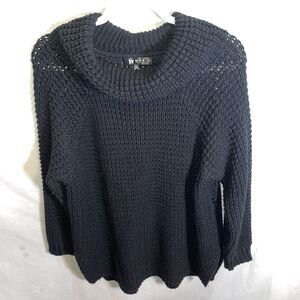 Ye Mak Women’s Cowl Neck Sweater Size Large Black Thick Knit Going Out Party